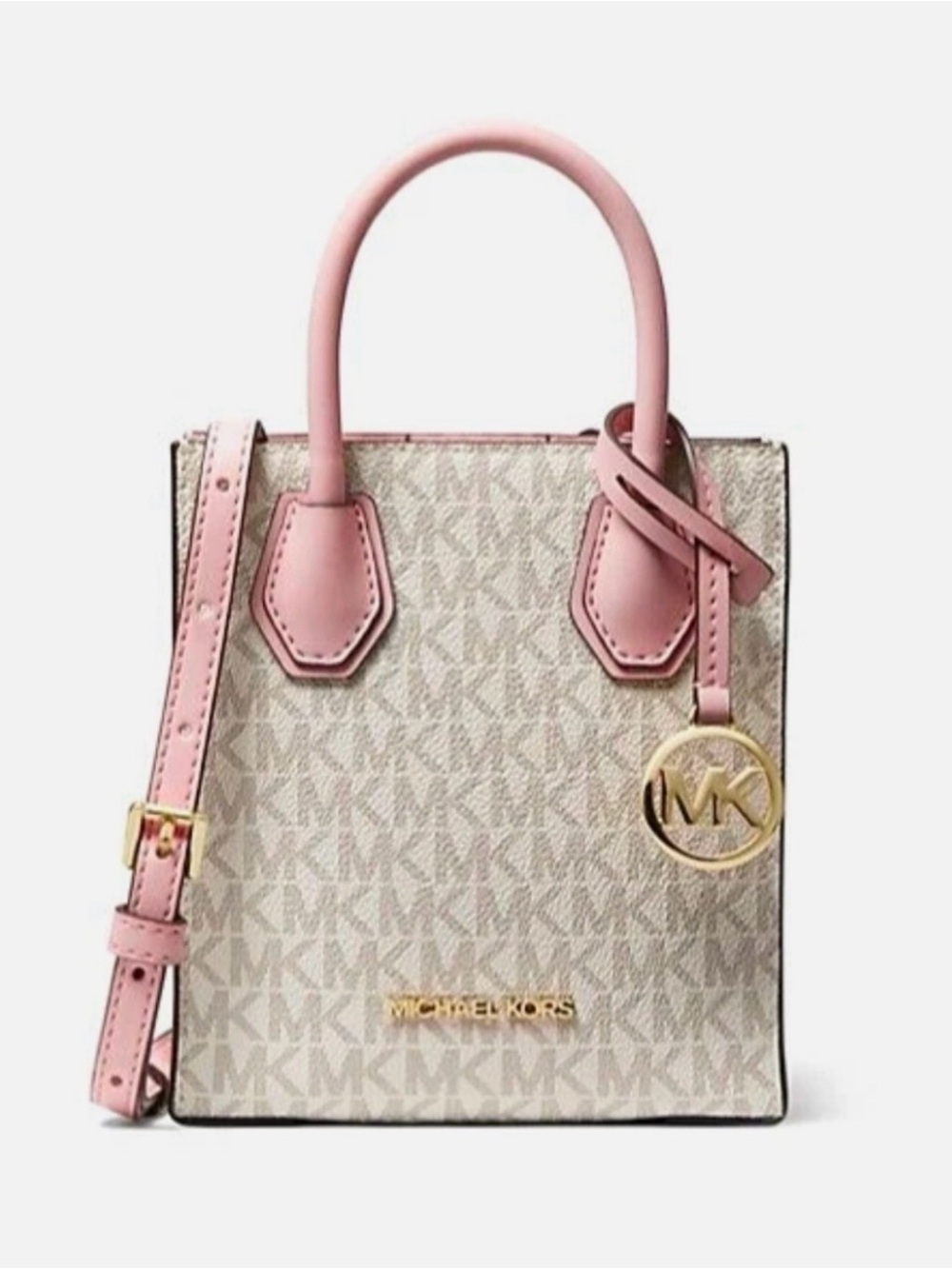 Michael Kors Beige Logo Mini Tote with Pink Trim with wallet